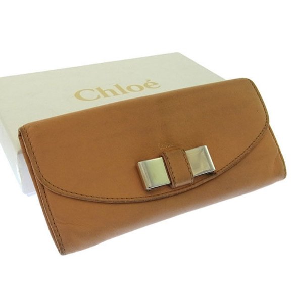Chloe Wallet Purse Long Wallet Logo Beige Silver Woman Authentic Used Y889 - Picture 1 of 5